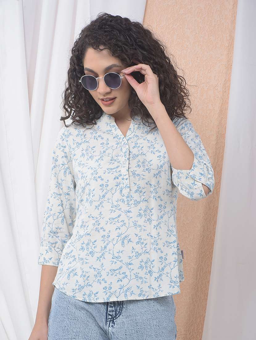women printed three quarter sleeve regular top