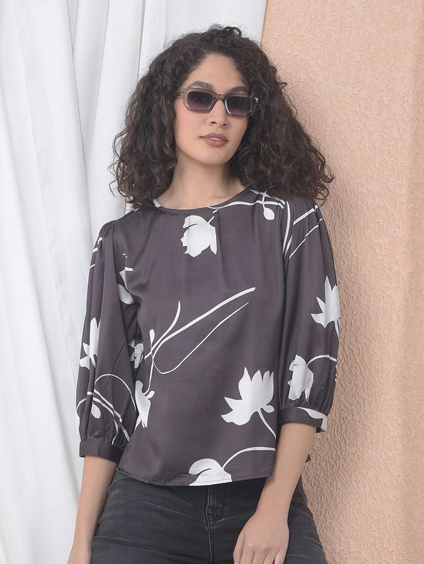 women printed puff sleeve regular top