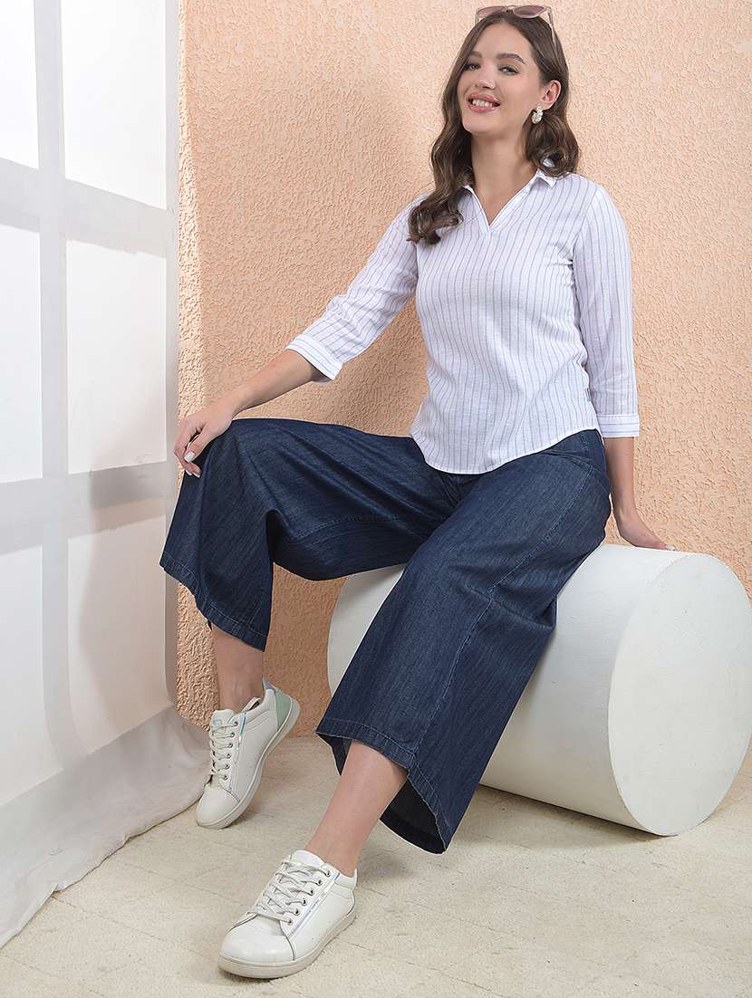 women striped three quarter sleeve top - 22283637 -  Standard Image - 6