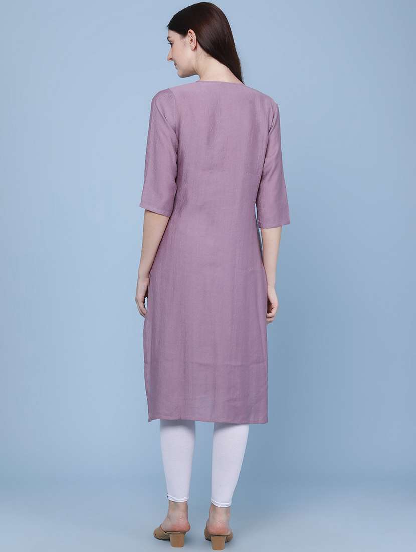 women embroidered three quarter sleeves straight kurta - 22284491 -  Standard Image - 4