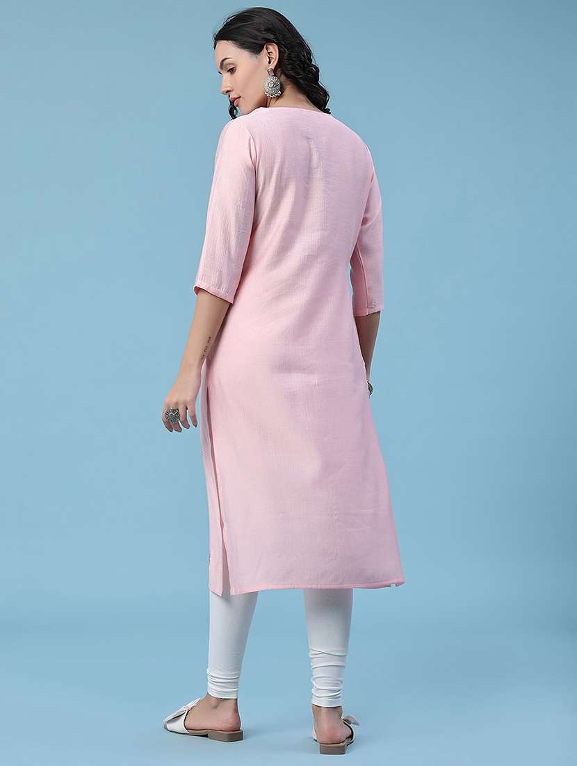 Women Embroidered Three Quarter Sleeves Straight Kurta - 22284492 -  Standard Image - 4