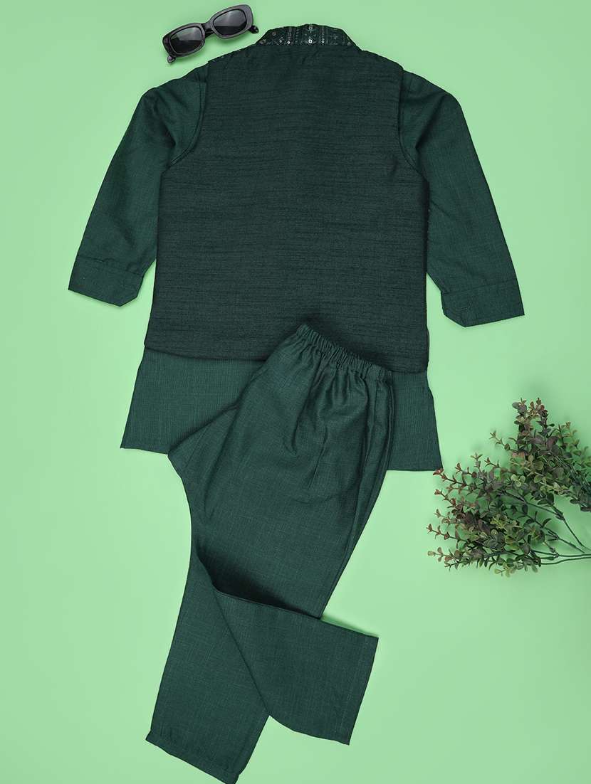 boys embroidered kurta and pyjama set with jacket - 22284504 -  Standard Image - 1