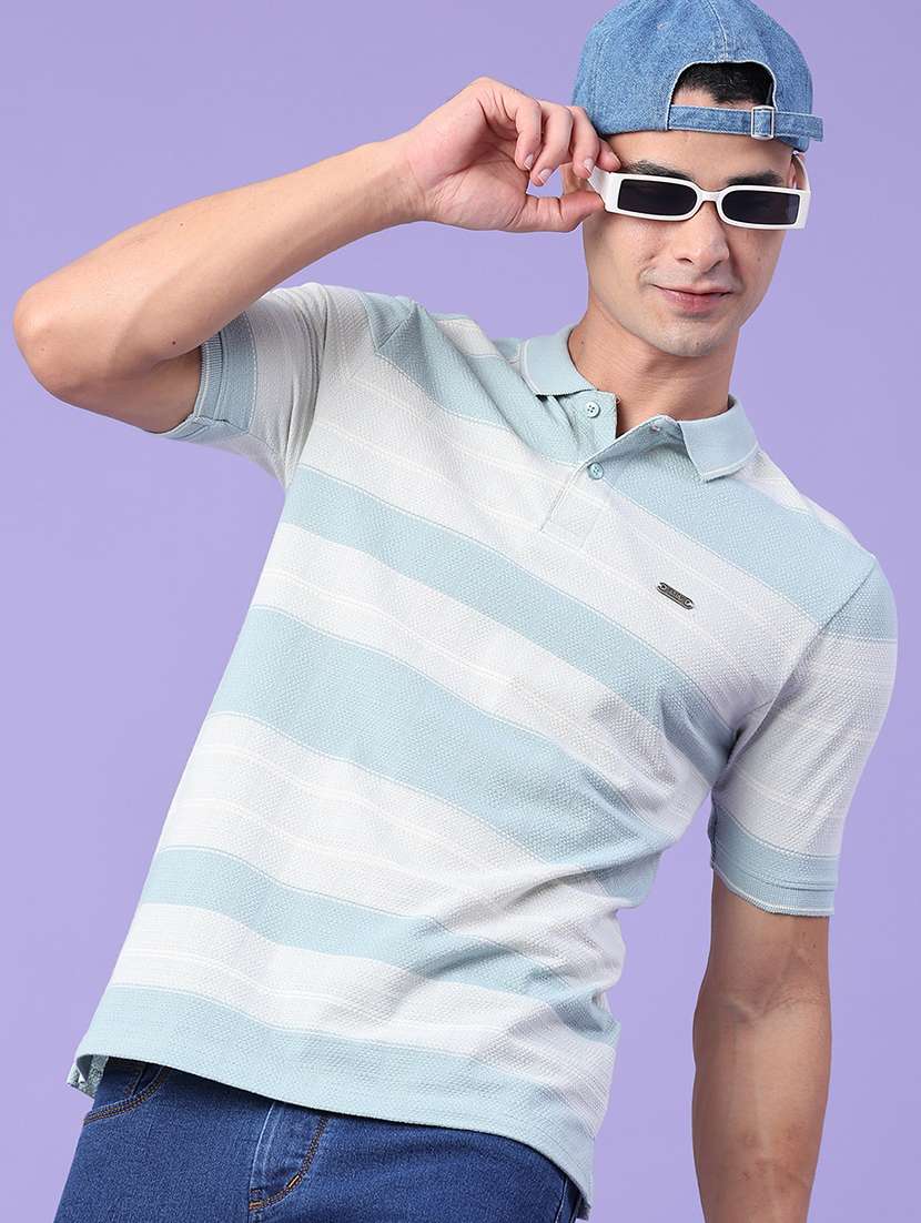 men striped short sleeve regular fit polo t-shirt