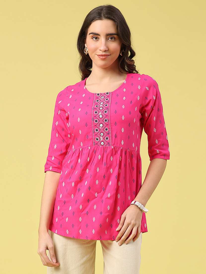 women printed three quarter sleeve a-line kurti - 22284948 -  Standard Image - 1