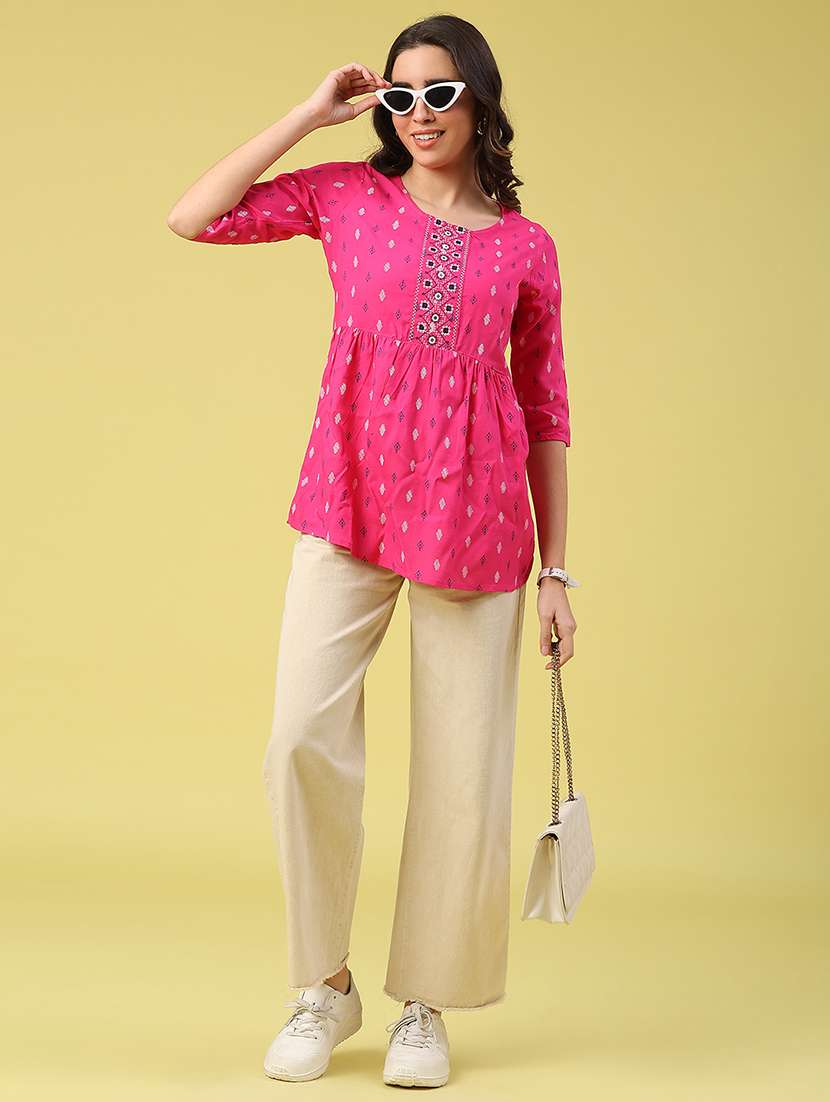 women printed three quarter sleeve a-line kurti - 22284948 -  Standard Image - 4