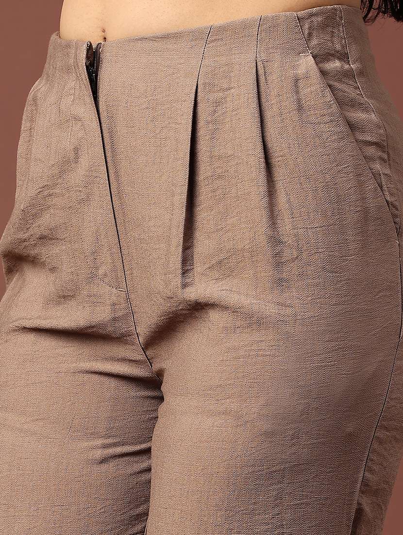 women solid mid rise straight trouser - 22285081 -  Standard Image - 1