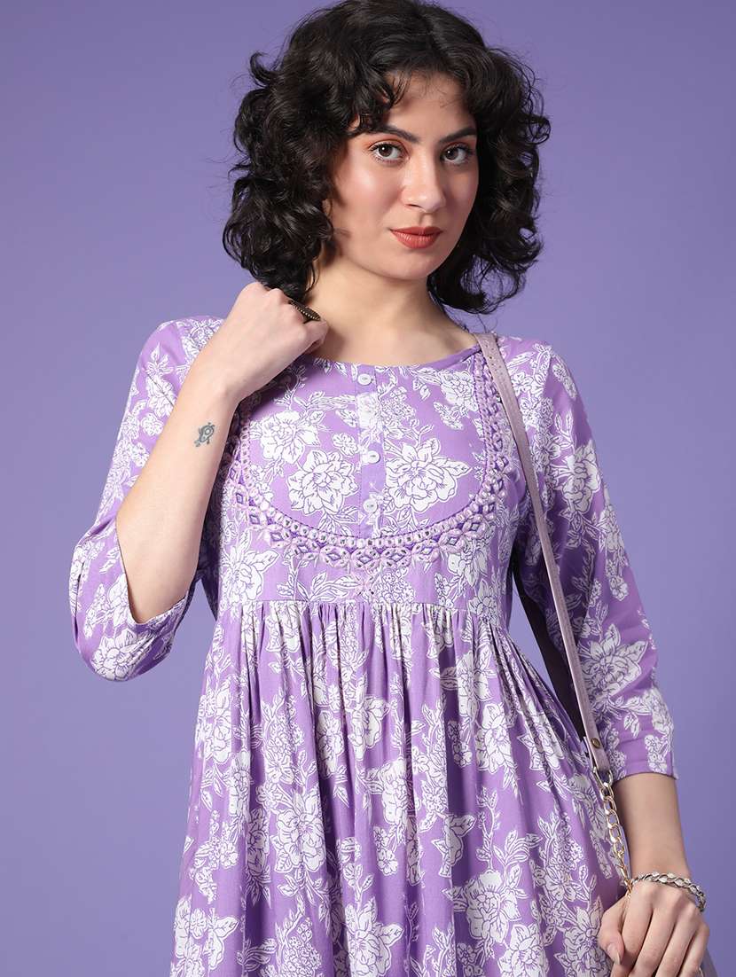 women floral print round neck tiered dress - 22285094 -  Standard Image - 1