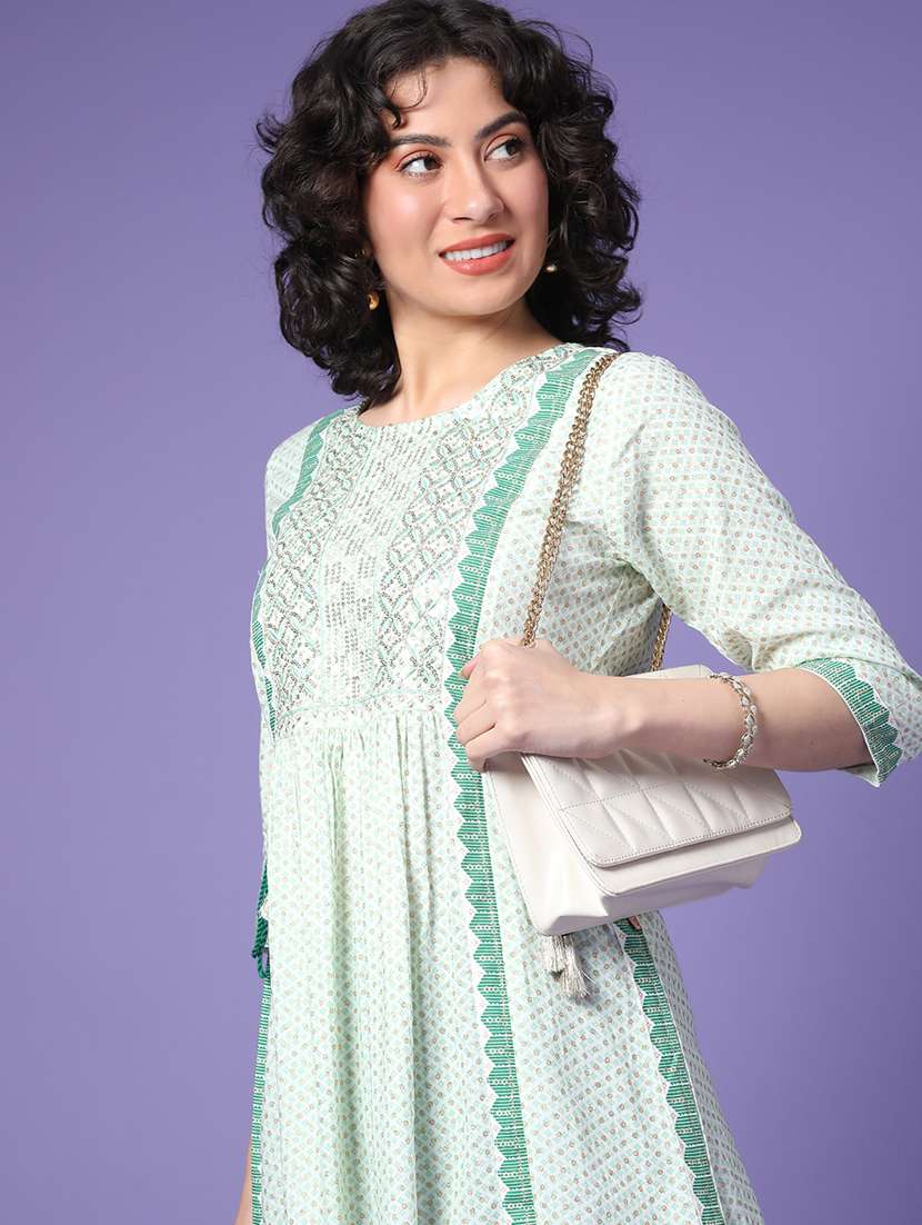 women printed three quarter sleeve a-line kurta - 22285095 -  Standard Image - 1