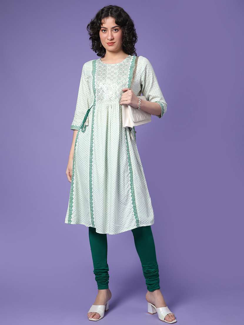 women printed three quarter sleeve a-line kurta - 22285095 -  Standard Image - 4
