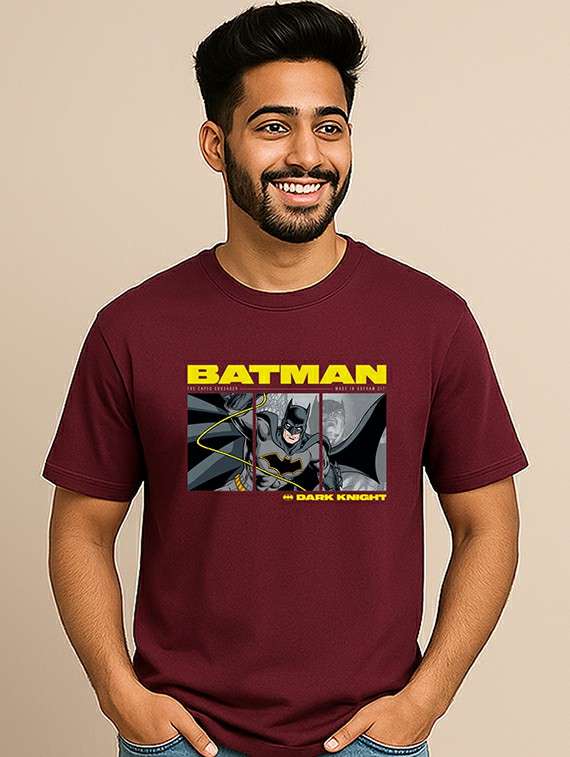 maroon cotton blend all over print tshirt - 22285304 -  Standard Image - 1