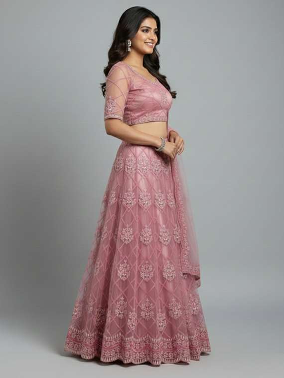 women solid with work semi-stitched flared lehenga - 22285356 -  Standard Image - 1