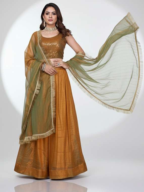 women solid semi stitched flared lehenga - 22285357 -  Standard Image - 1