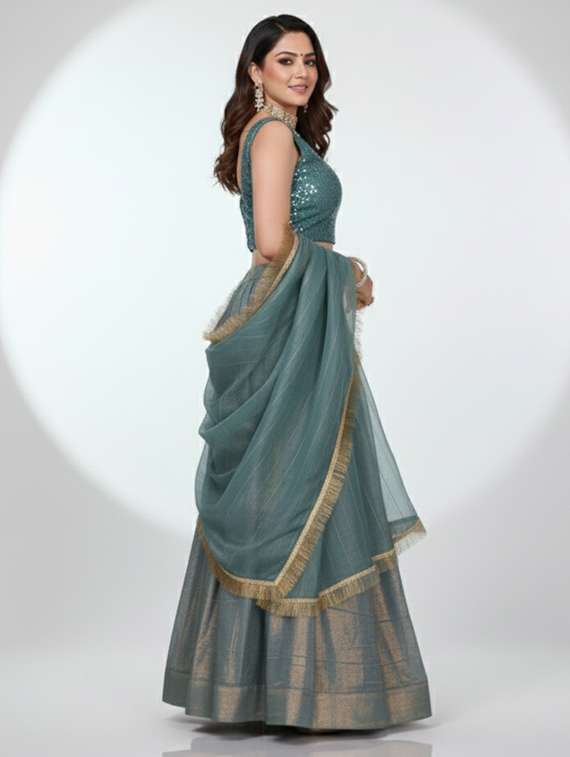 women solid semi stitched flared lehenga - 22285361 -  Standard Image - 1