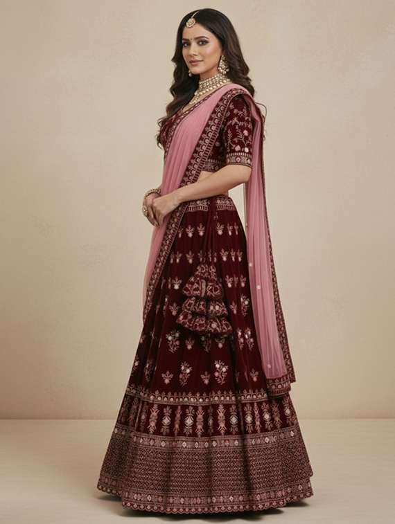women solid with work semi-stitched flared lehenga - 22285366 -  Standard Image - 1