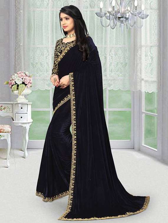women solid with embroidered bordered saree with blouse
