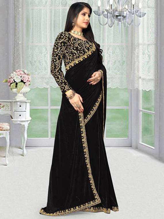 women solid with embroidered bordered saree with blouse - 22285391 -  Standard Image - 1