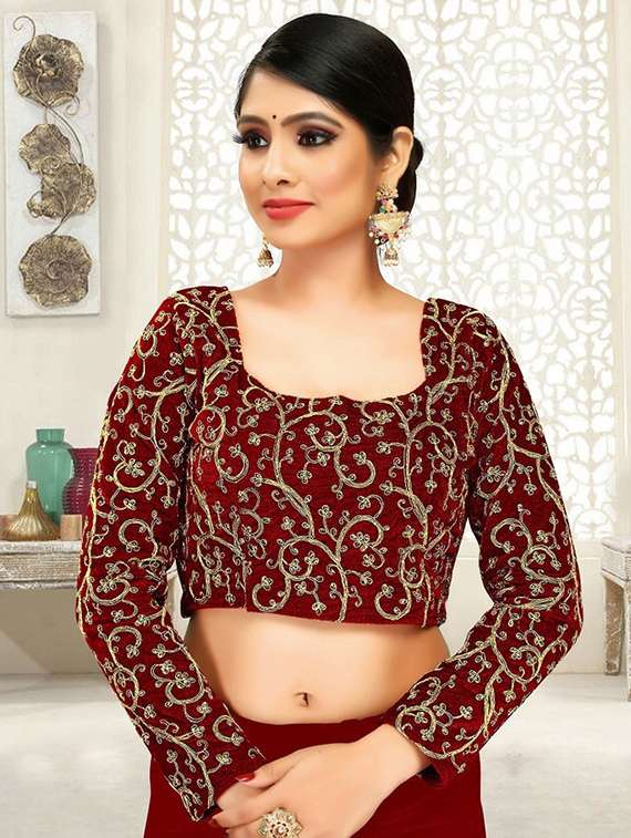 women solid with embroidered bordered saree with blouse - 22285393 -  Standard Image - 4