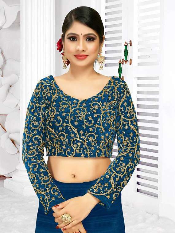 women solid with embroidered bordered saree with blouse - 22285395 -  Standard Image - 4