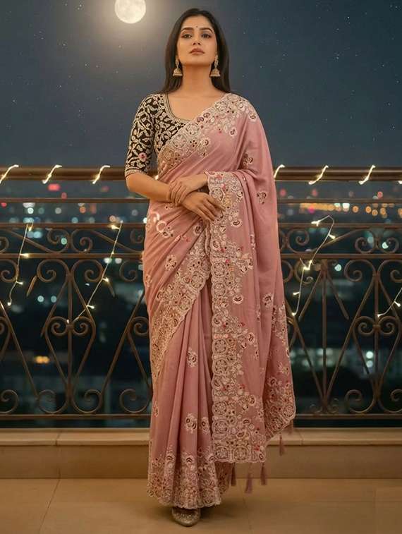 women solid with work embroidered saree with blouse