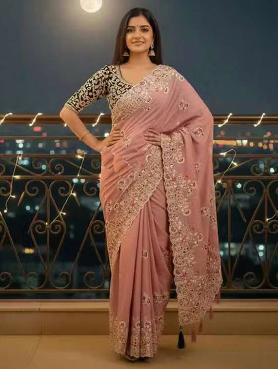 women solid with work embroidered saree with blouse - 22285400 -  Standard Image - 1