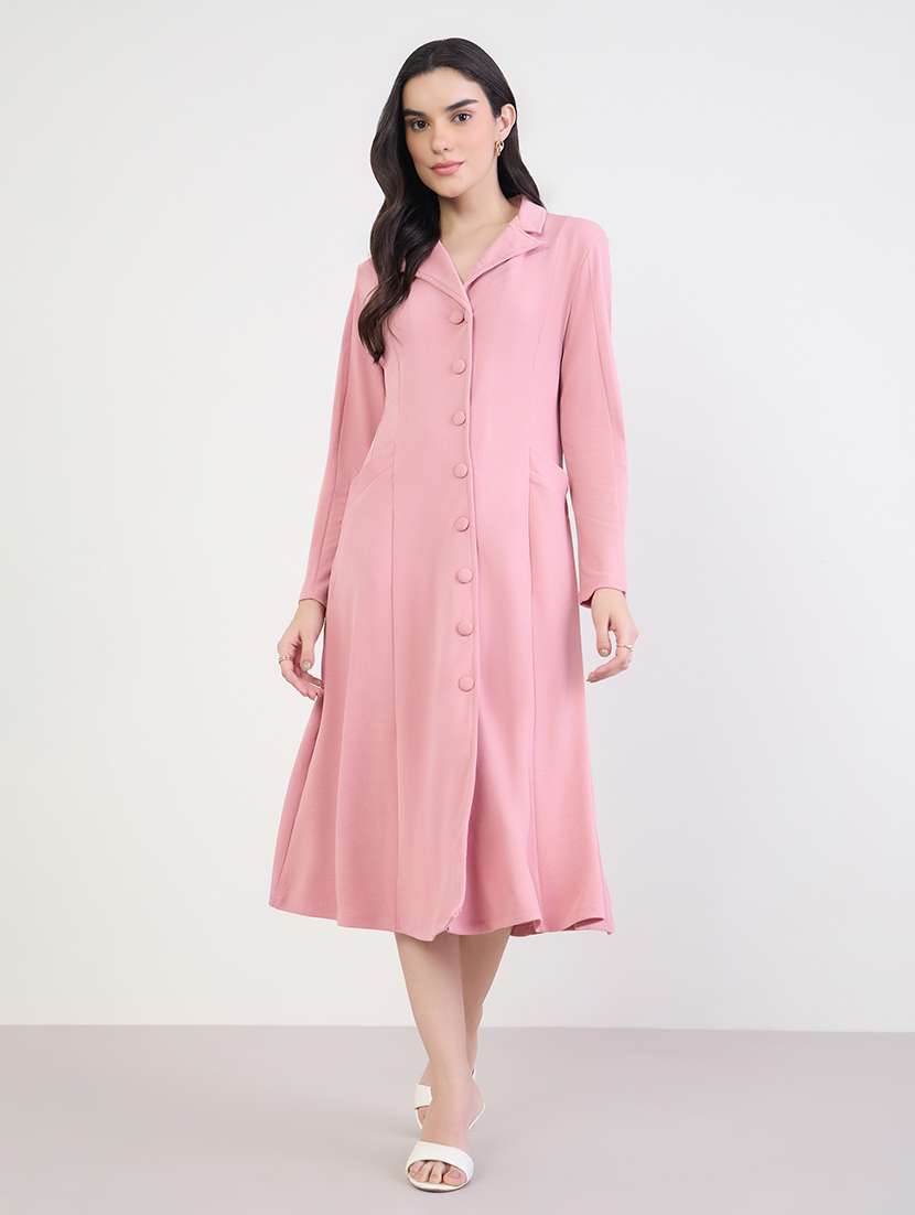 women solid long sleeve a-line dress - 22285404 -  Standard Image - 1