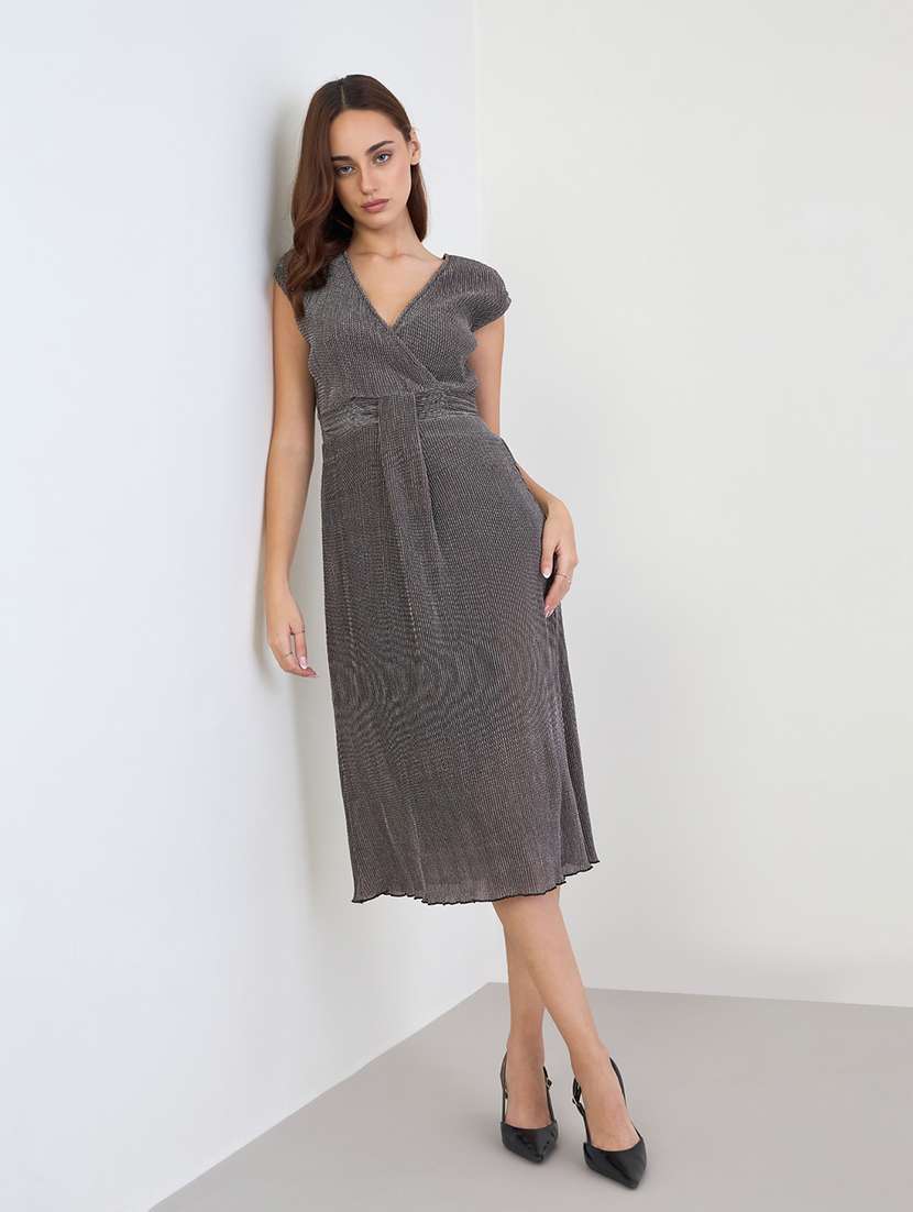 women solid short sleeve a-line dress - 22285405 -  Standard Image - 1