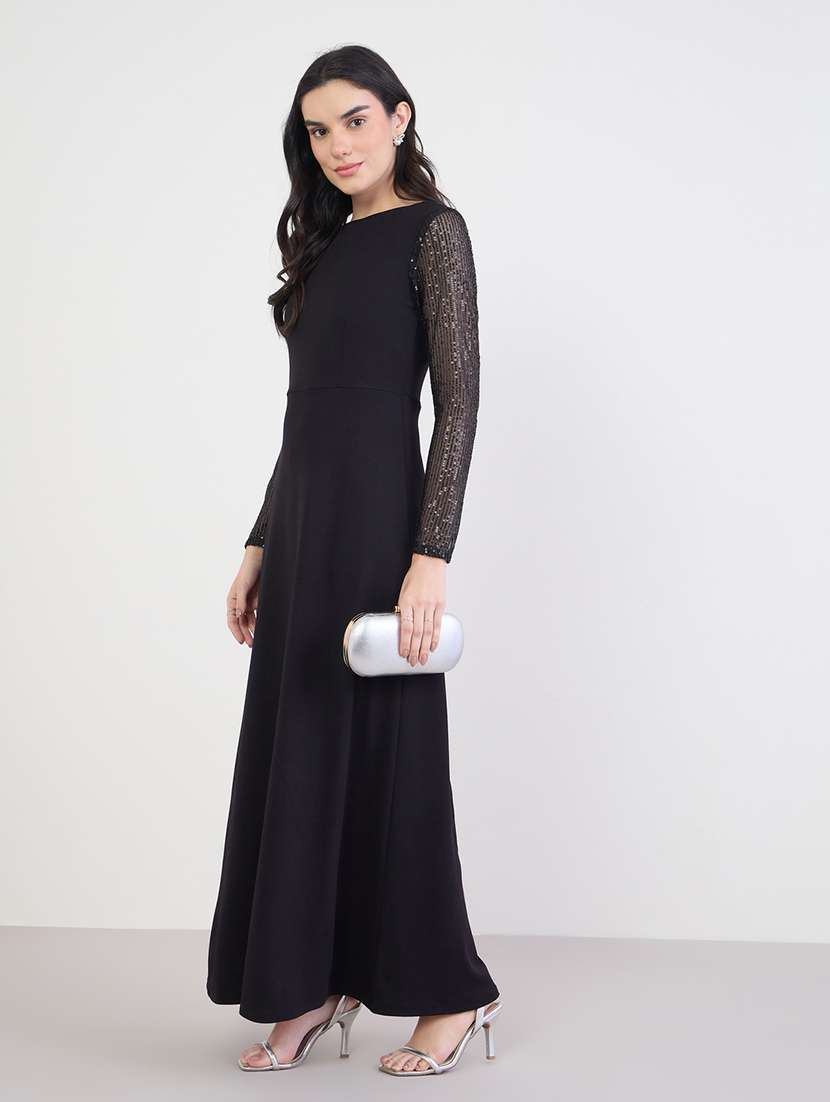 women solid long sleeve a-line dress - 22285406 -  Standard Image - 1