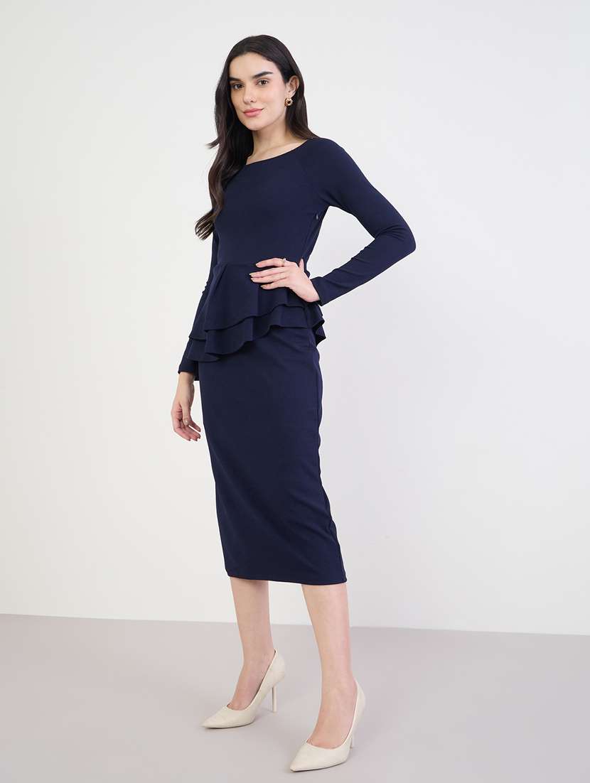 women solid long sleeve peplum dress - 22285419 -  Standard Image - 1