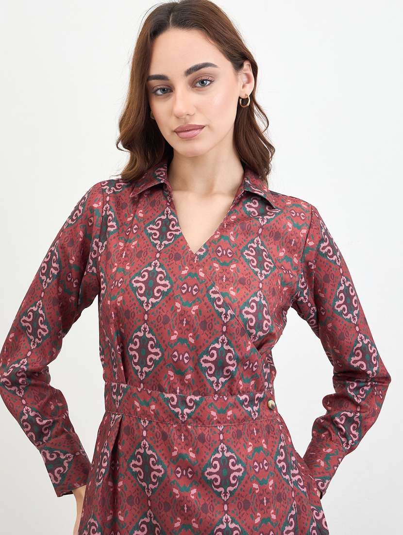 women printed collared puff sleeve a-line dress - 22285426 -  Standard Image - 4
