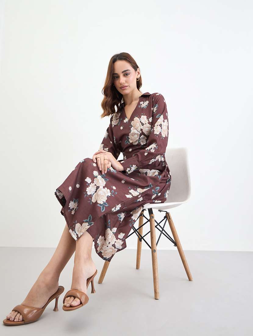 women floral print long sleeve a-line dress - 22285427 -  Standard Image - 1