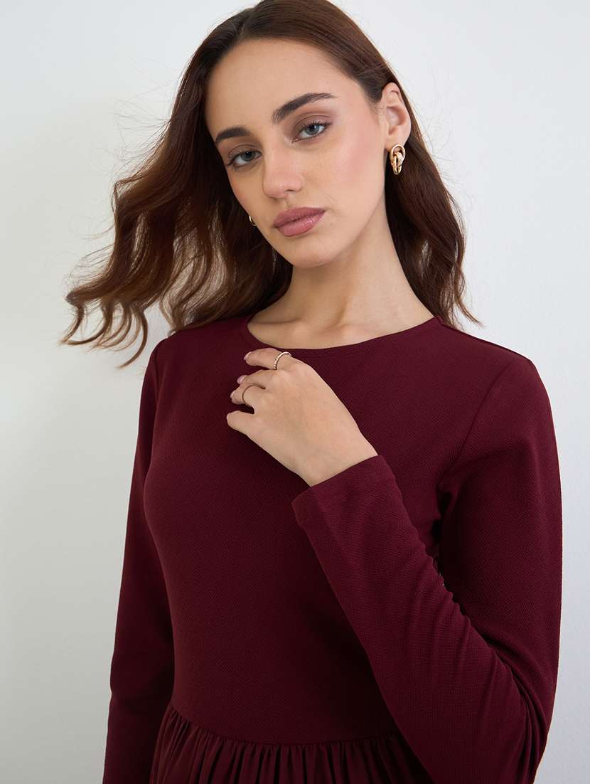 women solid long sleeve fit & flare dress - 22285432 -  Standard Image - 4