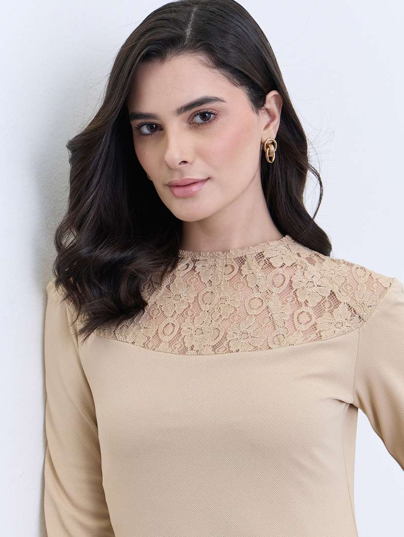 women solid long sleeve lace a-line dress - 22285435 -  Standard Image - 4