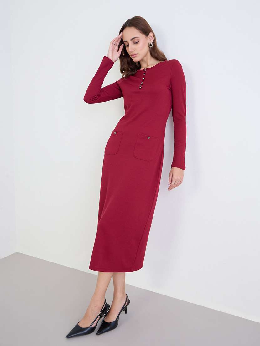 women solid long sleeve bodycon dress - 22285436 -  Standard Image - 1