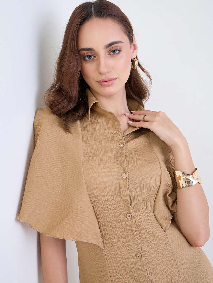 women solid collared flared sleeve a-line dress - 22285439 -  Standard Image - 4