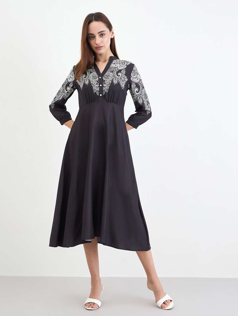 women printed long sleeve a-line dress - 22285440 -  Standard Image - 1