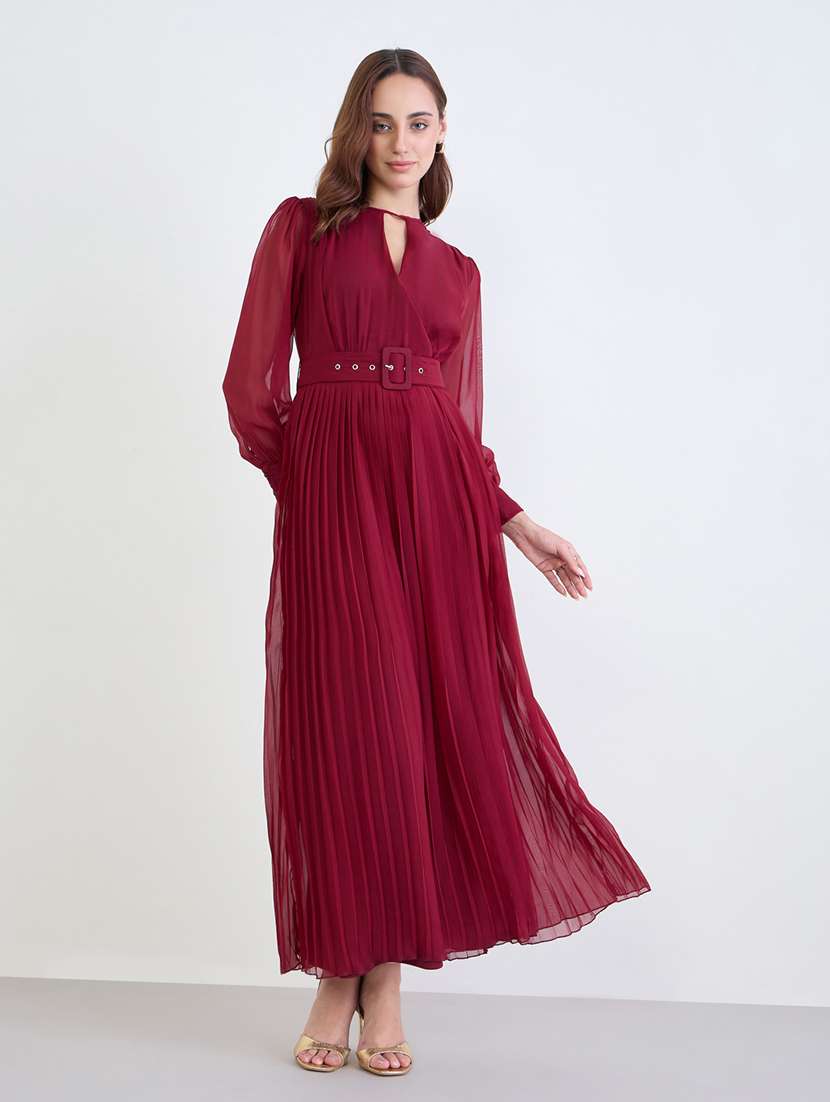 women solid puff sleeve a-line dress - 22285441 -  Standard Image - 1