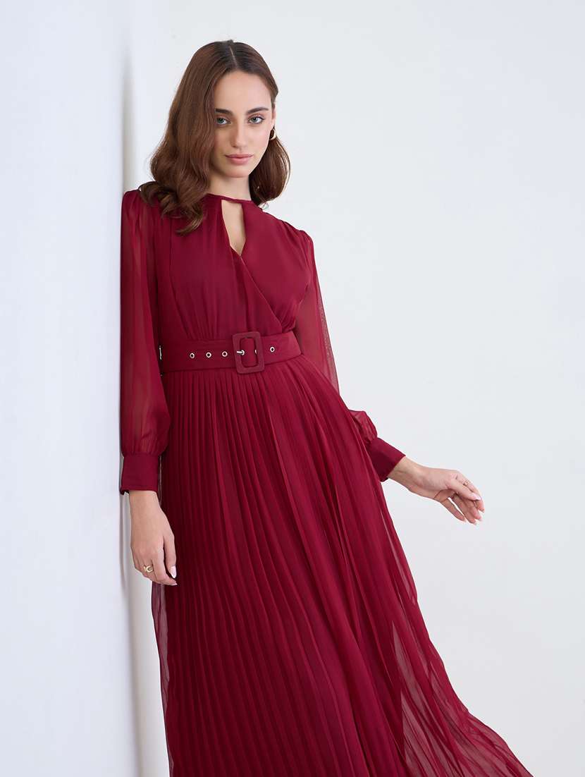 women solid puff sleeve a-line dress - 22285441 -  Standard Image - 4