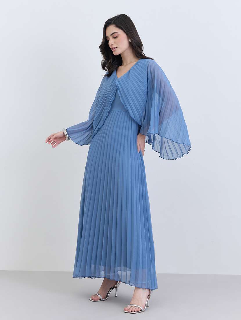 women solid cape sleeve a-line dress - 22285443 -  Standard Image - 1