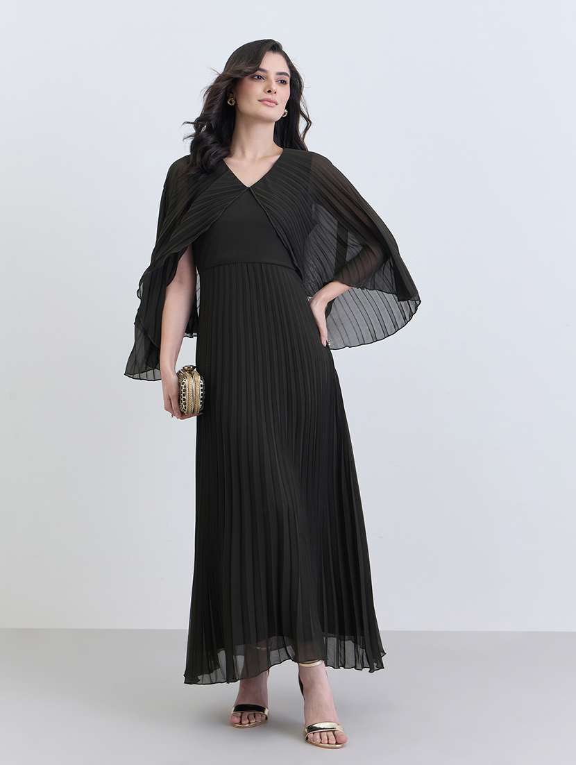 women solid cape sleeve a-line dress - 22285444 -  Standard Image - 1