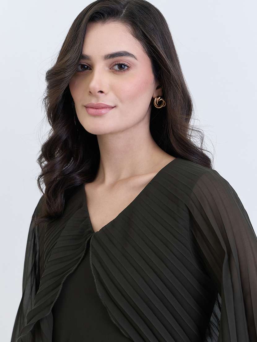 women solid cape sleeve a-line dress - 22285444 -  Standard Image - 4