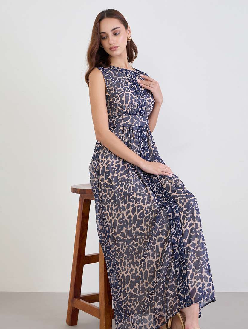 women animal print sleeveless fit & flare dress - 22285452 -  Standard Image - 1