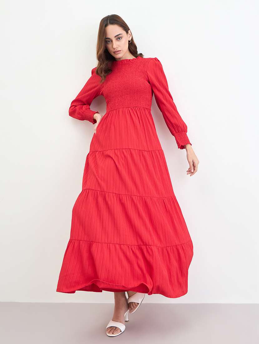 women self designed puff sleeve tiered dress - 22285454 -  Standard Image - 1