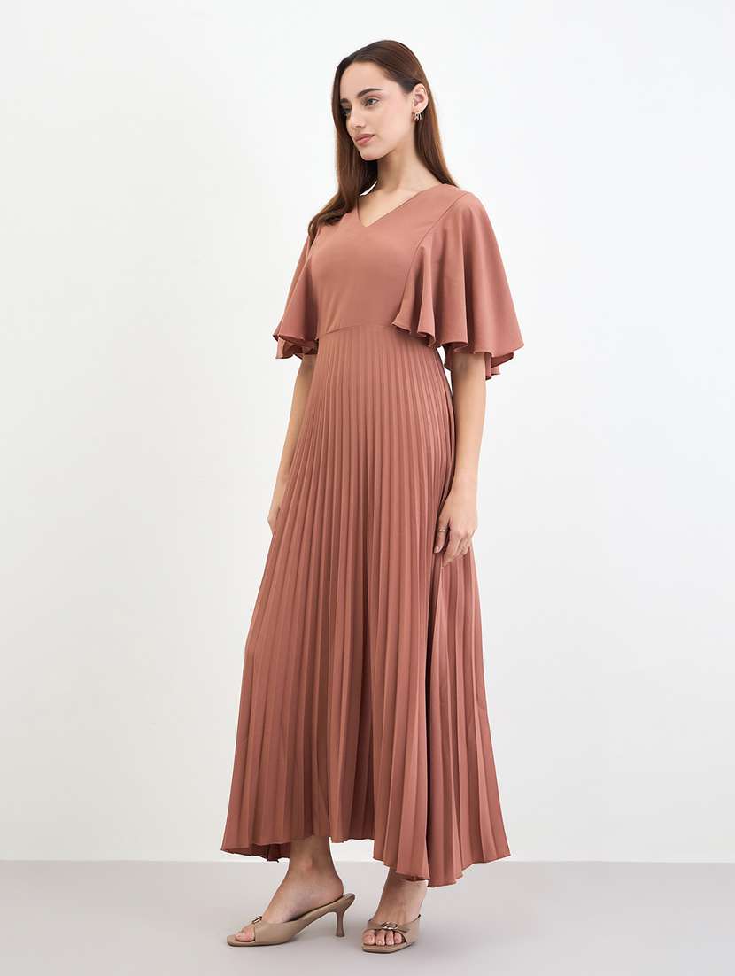 women solid flaerd sleeve a-line dress - 22285457 -  Standard Image - 1