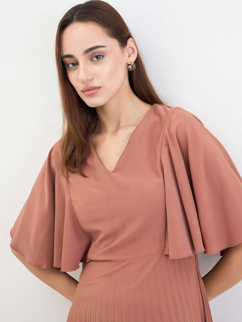 women solid flaerd sleeve a-line dress - 22285457 -  Standard Image - 4