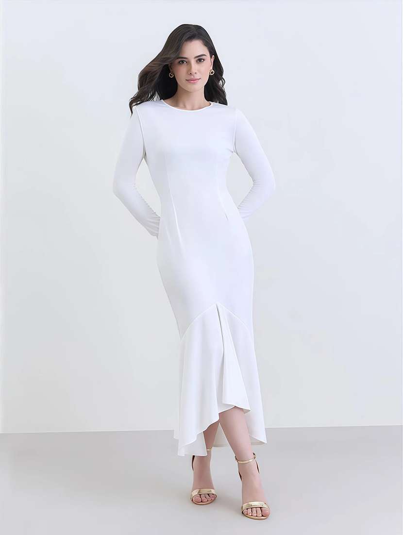 women solid long sleeve bodycon dress