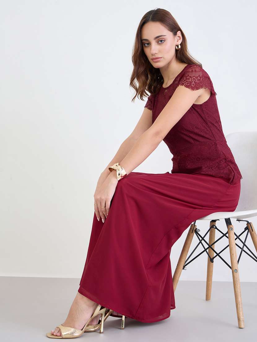 women solid cap sleeve lace a-line dress - 22285461 -  Standard Image - 1