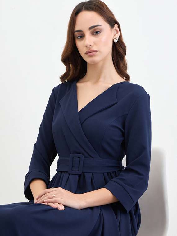 women solid long sleeve wrap dress - 22285462 -  Standard Image - 4
