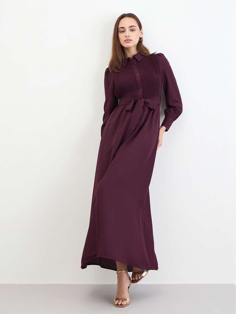 women solid collared long sleeve shirt dress - 22285464 -  Standard Image - 1