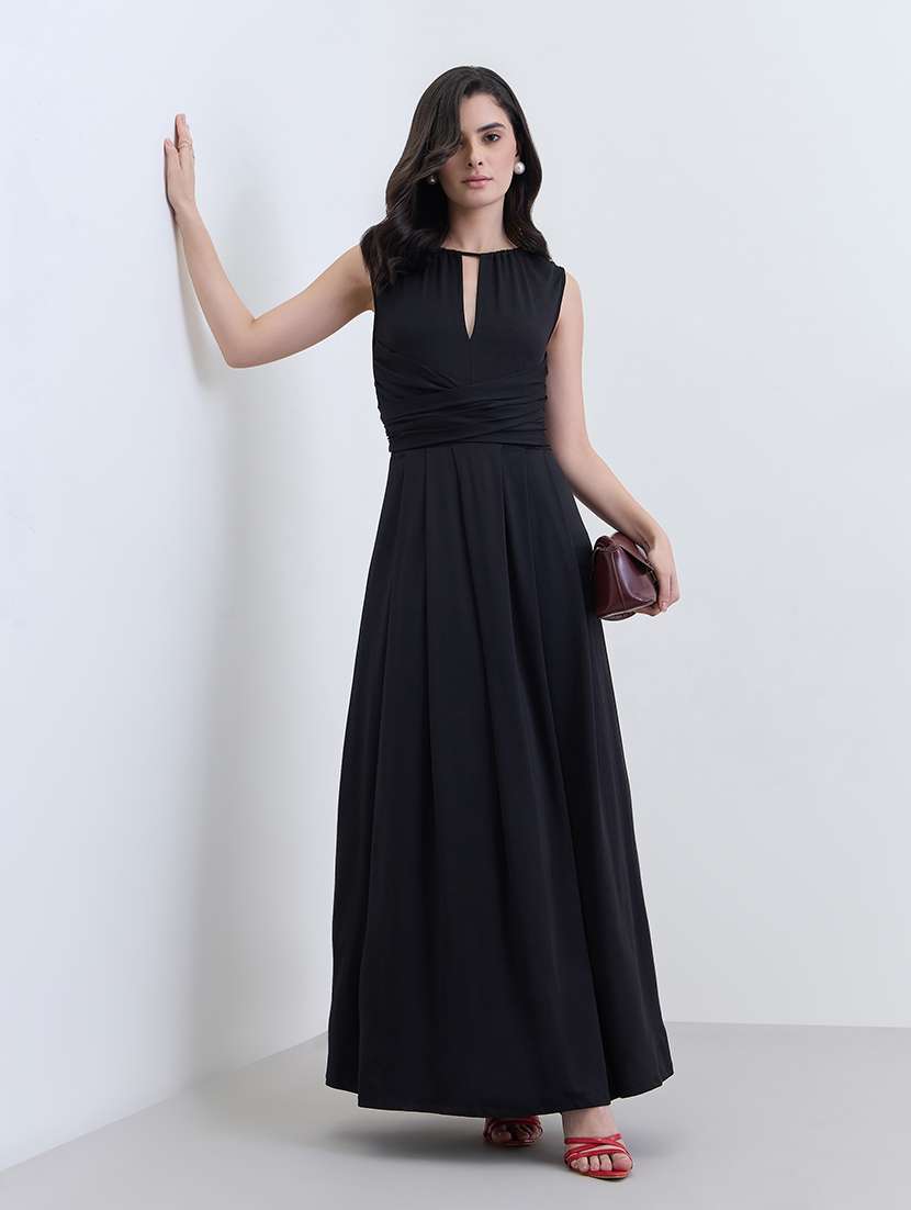 women solid sleeveless a-line dress - 22285465 -  Standard Image - 1