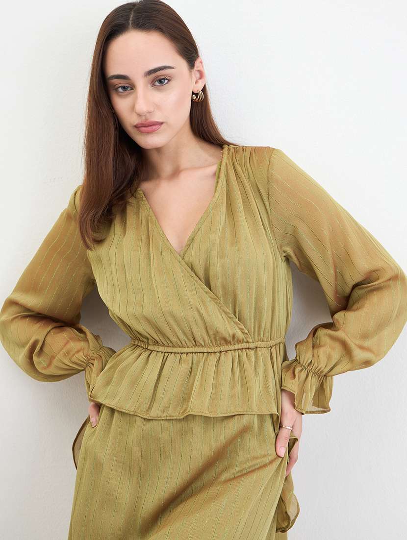 women solid puff sleeve a-line dress - 22285469 -  Standard Image - 4